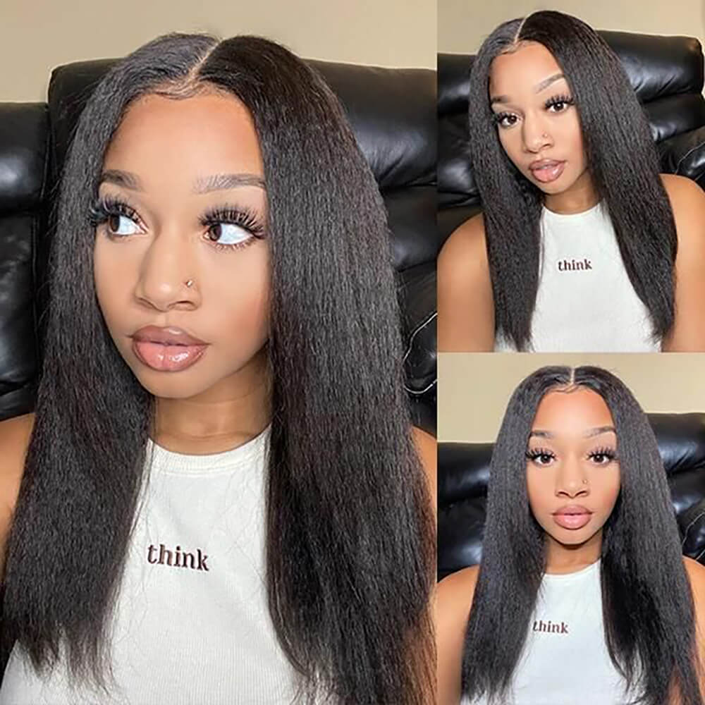 Beaudiva 100% Unprocessed Virgin Human Hair Kinky Straight 4x4 Lace Closure Wig Natural Hairline