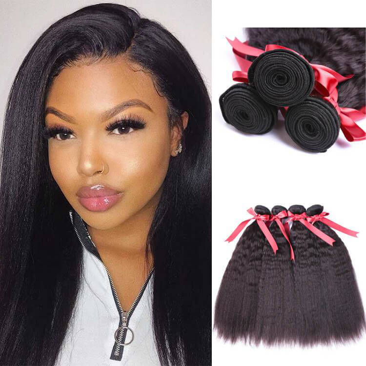 Beaudiva Kinky Straight Weaves 4 Bundles Deal Brazilian Human Virgin Hair