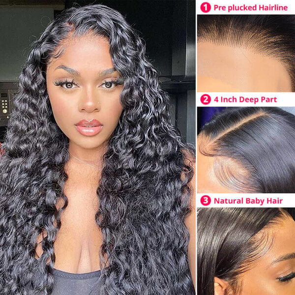 Beaudiva Water Wave 4x4 Lace Closure Wigs Human Hair Wig Pre Plucked With Baby Hair