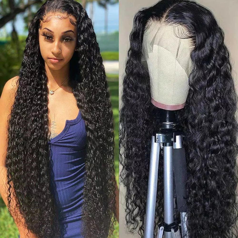 Beaudiva Water Wave Real Human Hair Wig Transparent T Part Human Hair Lace Front Wigs