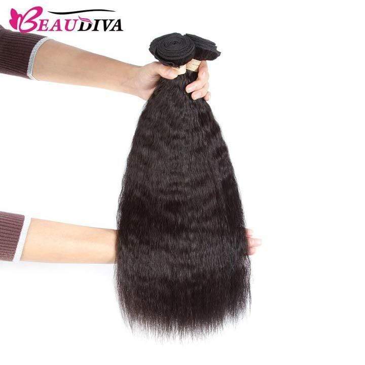 Beaudiva Hair Kinky Straight Virgin Human Hair 3 Bundles with Lace Frontal Remy Human Hair