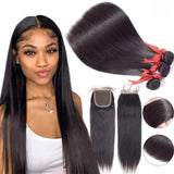 Beaudiva 10A Unprocessed Human Hair Bundles Straight Hair Weaves 4 Bundles With 4x4 Lace Closure