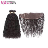 Beaudiva Kinky Curly 100% Virgin Remy Human Hair 3 Bundles With Lace Frontal