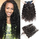Beaudiva Easy to Install Water Wave Human Hair Weaves 3 Bundles With Ear to Ear Lace Frontal