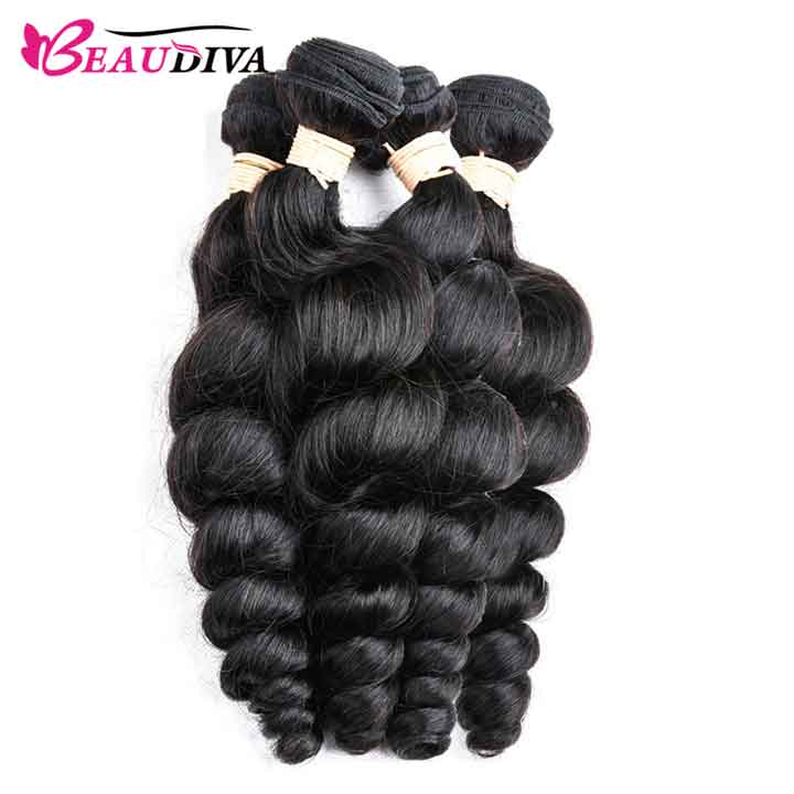 Beaudiva 10A Loose Wave Bundles 4 Bundles With Lace Closure Human Hair Weaves