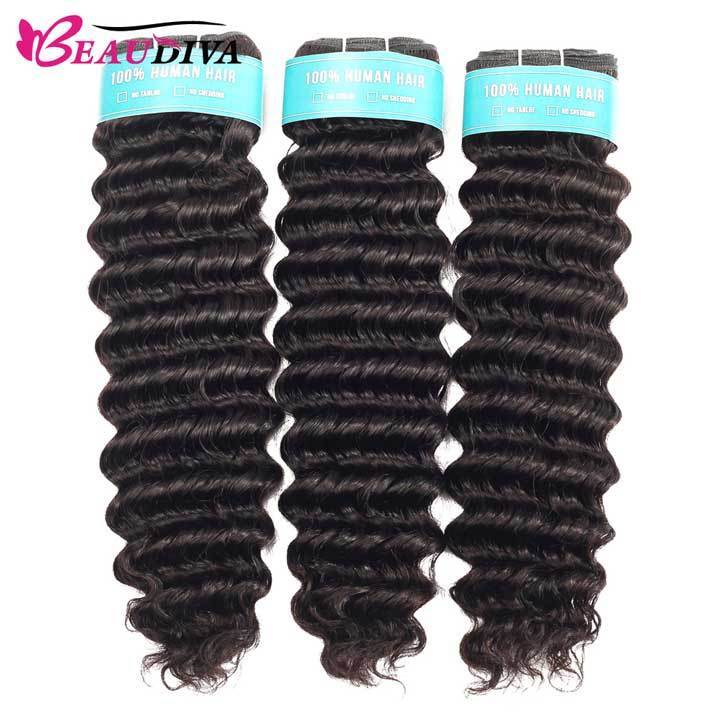 Beaudiva Deep Wave 3 Bundles With Lace Frontal 100% Virgin Remy Human Hair