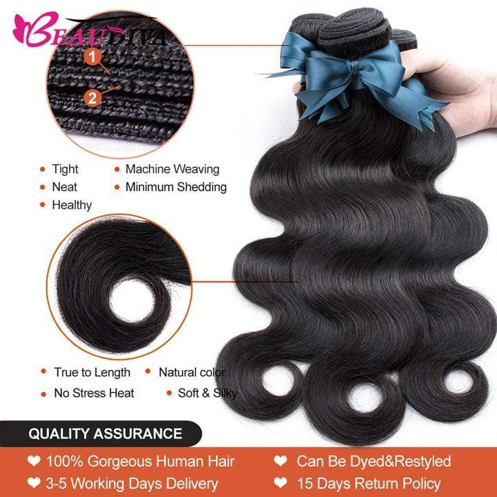 Beaudiva 10A Body Wave Bundles 3 Bundles With 4x4 Lace Closure Human Hair Weaves Lace Closure With Human Hair Bundles