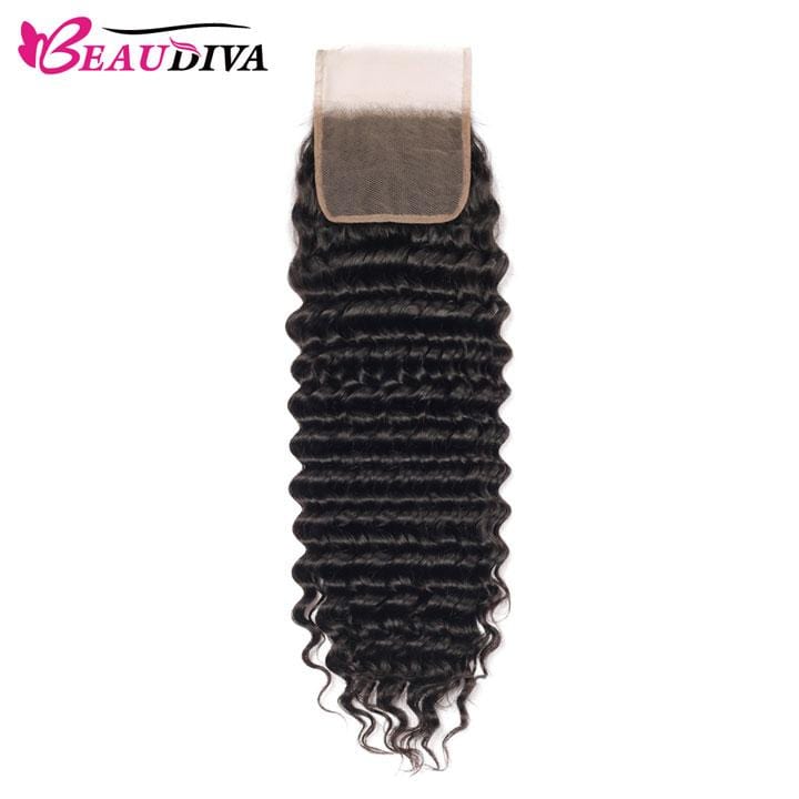 Beaudiva Deep Wave 10A Human Hair Bundles 3 Bundles with Closure Brazilian Human Hair Weaves