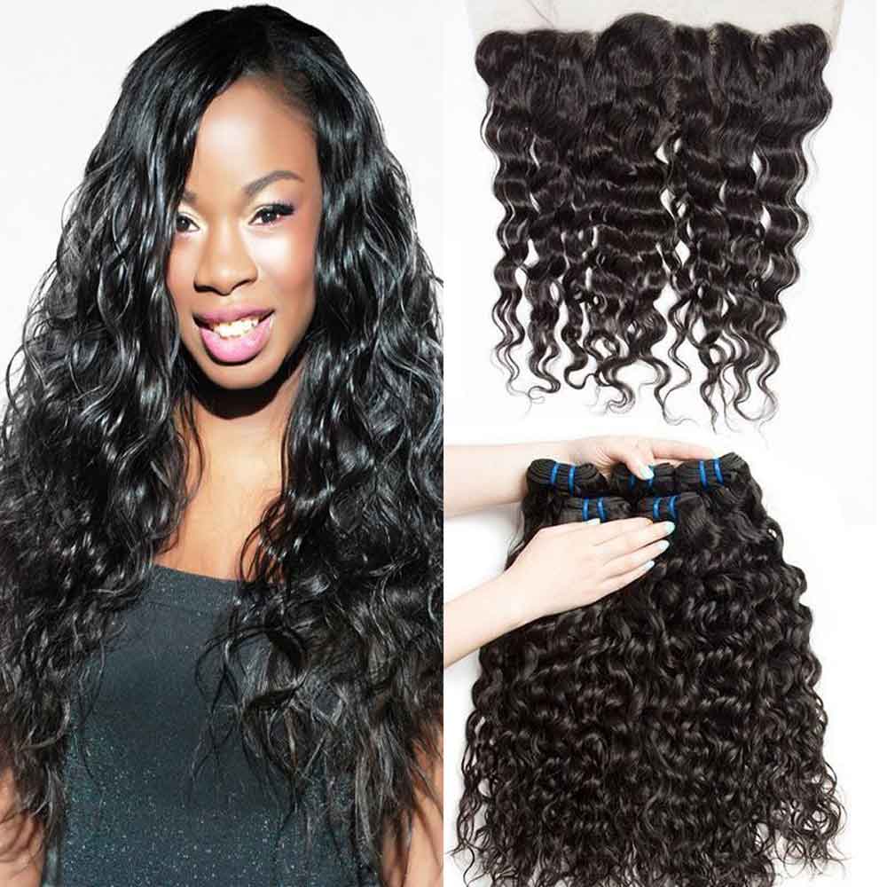 Beaudiva Water Wave 4 Bundles With Frontal Ear to Ear Lace Frontal Human Hair Weave