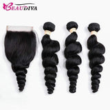 Beaudiva Loose Wave 10A Human Hair Bundles 3 Bundles with Closure Brazilian Human Hair Weaves
