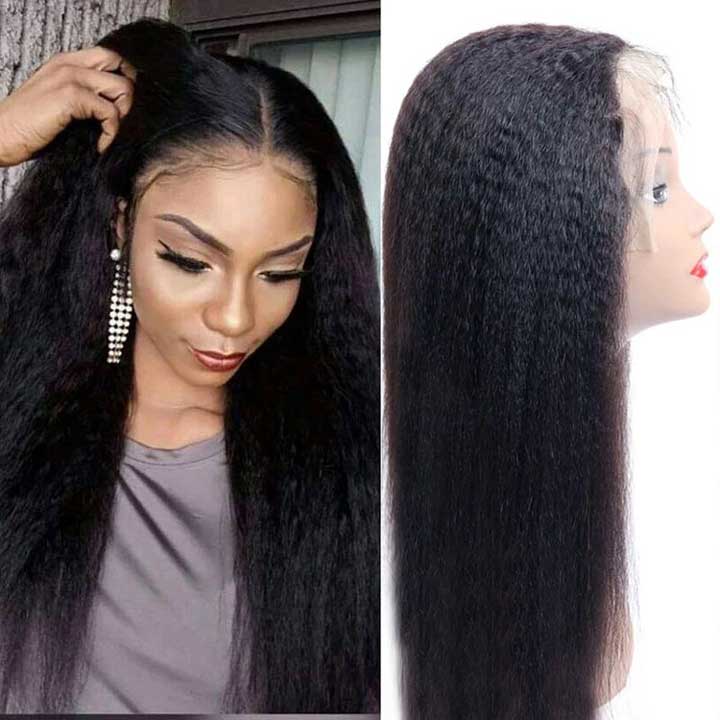 Beaudiva Kinky Straight Pre-Plucked Human Hair Wigs T Part Lace Front Wig Transparent Lace With Baby Hair