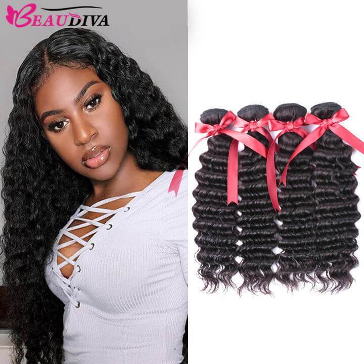 Beaudiva Deep Wave Human Hair 4 Bundles Deal Brazilian Human Hair Weaves