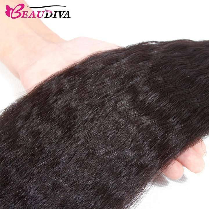 Beaudiva 10A Kinky Straight Human Hair Bundles 3 Bundles with 4x4 Lace Closure Brazilian Human Hair Weft