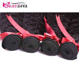 Beaudiva 10A Kinky Straight Bundles Human Hair Bundles With Lace Closure Human Hair Weaves