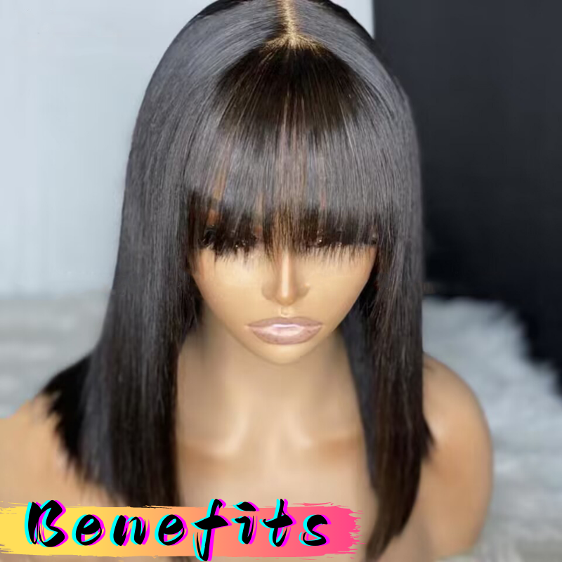 【Julia】TK56 : Glueless Human Hair Wig With Bang 4X4 Lace Closure Wig With Bang