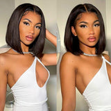 【Jennifer】TK10 : For Hot Days 13X4 Lace Front Short Straight Bob Wig Pre Plucked Natural Baby Hair Human Hair Wigs
