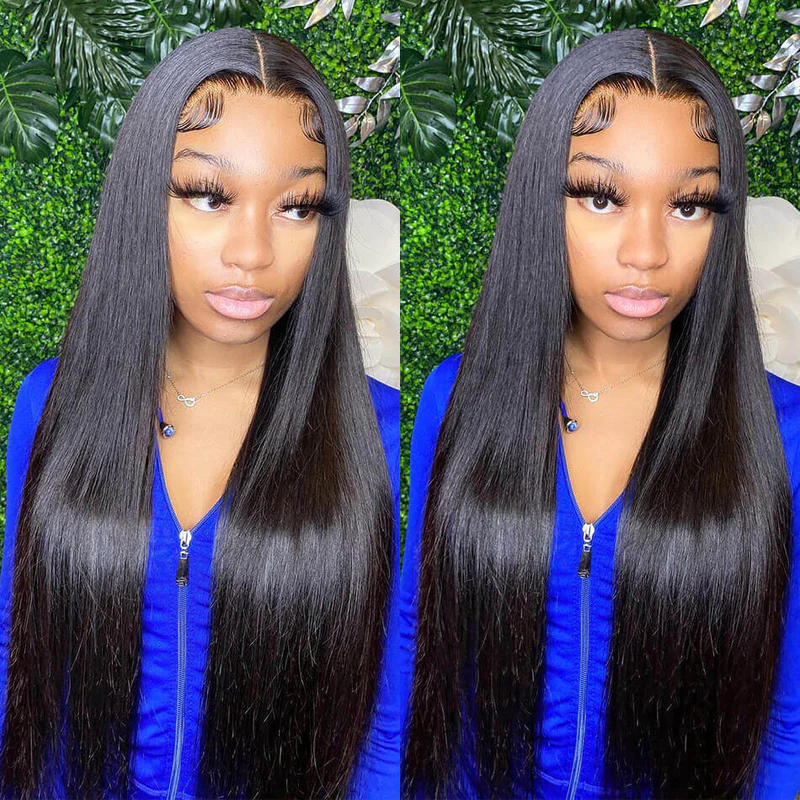 【Kaka】 HD Lace Glueless 4X4 Lace Closure Human Hair Wig Wear and Go Brazilian Straight Closure Wigs For Women 4X4 Transparent Lace Closure Wigs