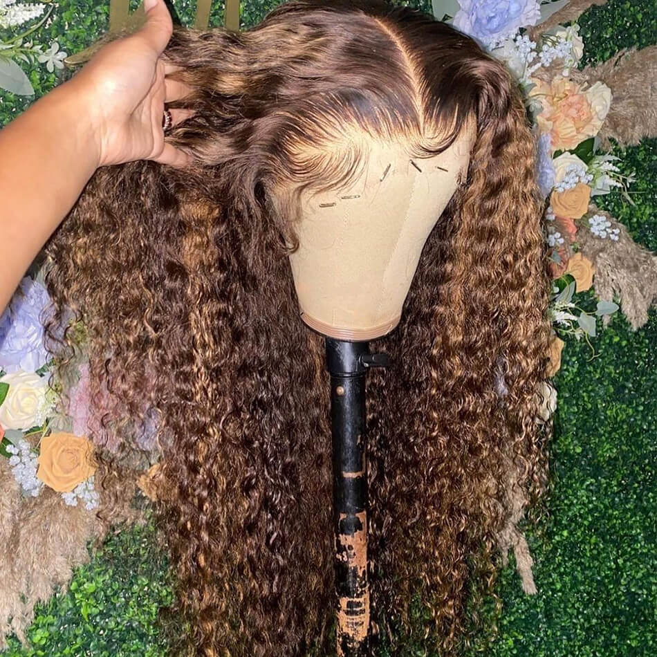 【Locky】Highlight Curly 13X1 T Part Lace Front Human Hair Wig