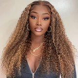 【Judy】Highlight Curly 13X4 Lace Front Human Hair Wigs Honey Blonde Mixed Colored Ombre Highlight Kinky Curly Lace Frontal Wigs