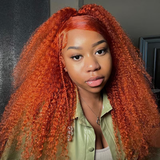 【Cleo】Ginger Colored Kinky Curly Lace Front Human Hair Wigs 13x4 Lace Frontal Wig Ginger Color