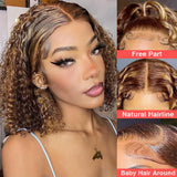 Beaudiva 4x4 Lace Closure Wigs BOB Human Hair Highlight P4/27 Color KInky Curly Wig