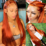 【Juice】Ginger Colored Bone Straight Style 13X4 Lace Frontal Wig 100% Human Hair Wig Pre Plucked