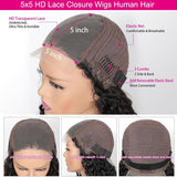 Beaudiva  Kinky Curly Human Hair Wig Transparent 5X5 Lace Closure Wig With Hairline 180% Density