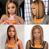 【Aisha】Ombre Highlight Lace Frontal Human Hair Wigs Short Bob Lace Front Wig 10-16 inches