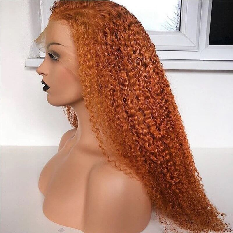 【Cleo】Ginger Colored Kinky Curly Lace Front Human Hair Wigs 13x4 Lace Frontal Wig Ginger Color