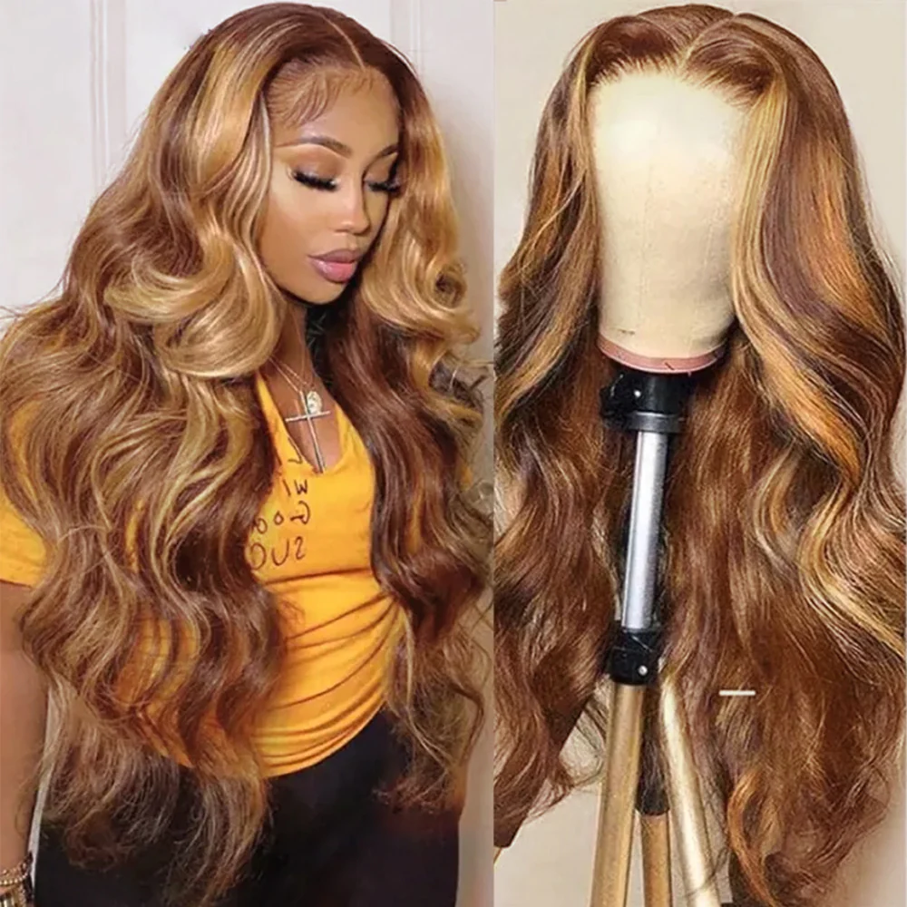 【Angee】Highlight 5X5 Body Wave Lace Closure Wig 100% Human Hair Wigs Transparent Lace