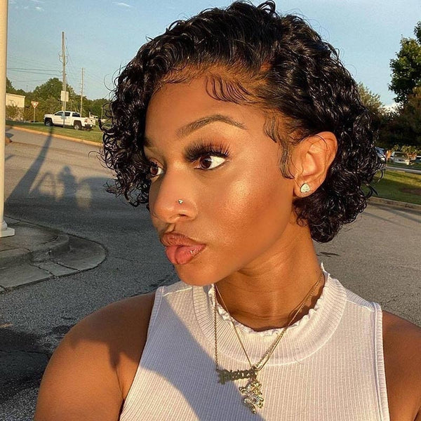 【Mandy】Short Curly Pixie Cut Wig Human Hair Wigs Bob Hairline 13X4 Lace Wigs