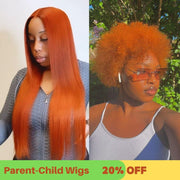 【PCW】Summer Benefits Offer:  Parents-Child Wigs Ginger Colored Long Lengths Bone Straight Human Hair Wigs+Short Afro Kinky Curly Bob Wigs