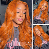 【Orange】Ginger Colored Body Wave 13X4 Lace Frontal Wig 100% Human Hair Wig Pre Plucked