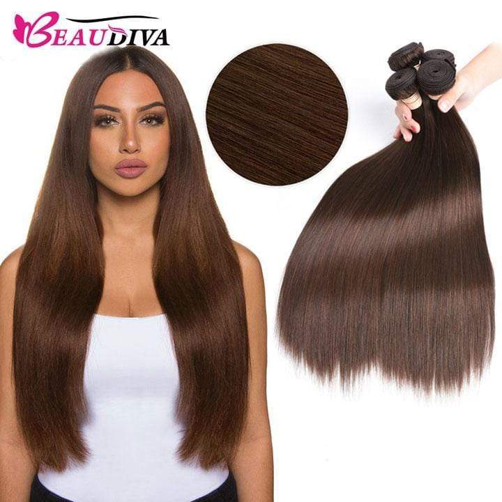 Beaudiva Silky Straight Light Brown 3 Bundles Human Hair Weaves