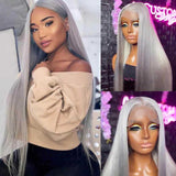 Beaudiva Silver Grey Straight Lace Frontal Wig Human Hair Wig