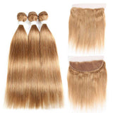 Beaudiva #27 Honey Blonde Straight 3 Bundles With Frontal Pre Colored 100% Human Hair