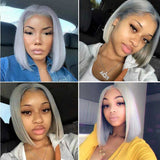 Tiktok Beaudiva Bob Lace Front Wig Straight Human Hair Wig Grey Bob Wig