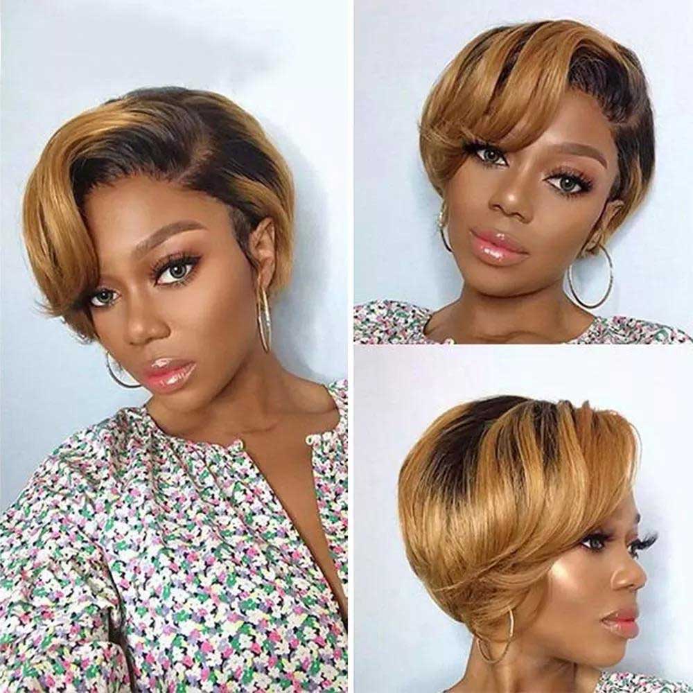 【Lovato】TK43 : Beaudiva Pixie Wigs Human Hair Pixie Cut Wig with Lace Closure Blonde Pixie Wig