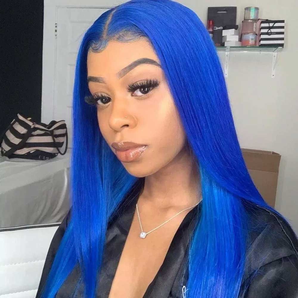 Beaudiva Blue Bundles With Closure Straight Blue Weave With Closure
