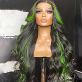 Beaudiva Body Wave Green Skunk Stripe 4X4 Lace Closure Wig Human Hair Wig