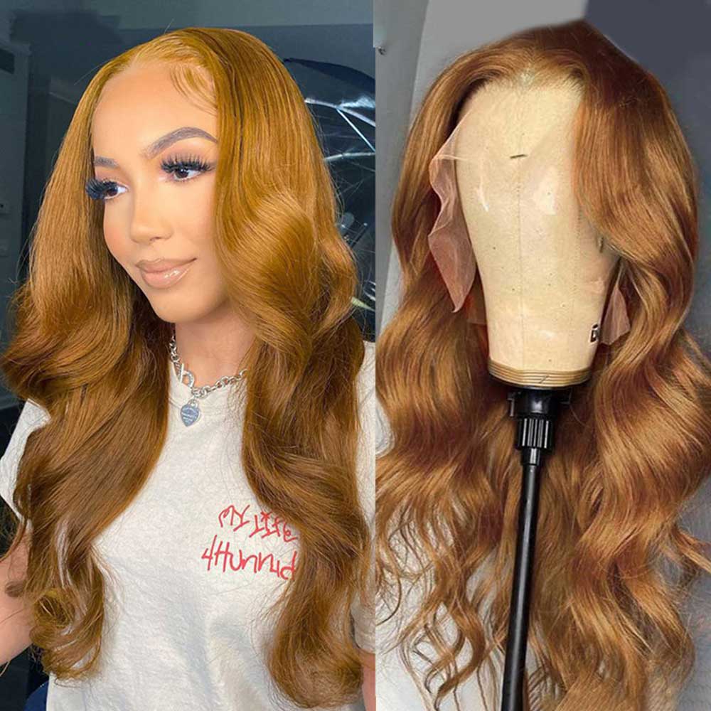 Beaudiva 27# Honey Blonde Body Wave 13X4X1 Lace Front Wig Human Hair Wigs Plucked Baby Hair