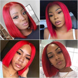 Beaudiva Pure Red Short Bob Wig Bone Straight Human Hair Wigs Pre-Plucked 5x5x1 Closure Wig 150% Denisty