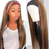 【Rae】TK59 : Highlight Straight Headband Wigs 100% Human Hair Wigs Highlight Dark Brown Headband Short Wig