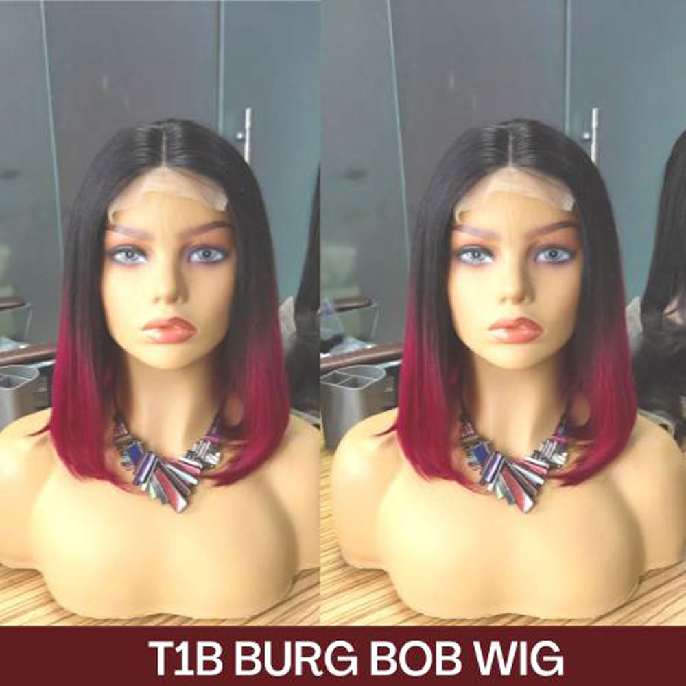 Tiktok Beaudiva Straight TB Burg Ombre Colored Lace Closure Short Bob Human Hair Wig