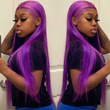 Beaudiva Straight Colored Purple Lace Front Wigs Pre Plucked Human Hair Wigs