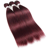 Beaudiva 3 Bundles with Closure Straight Human Hair Bundles 99J Burgundy Color