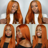 Beaudiva Ginger Orange Straight Human Hair Bundles with Closure Colored 3 Bundles with Lace Closure
