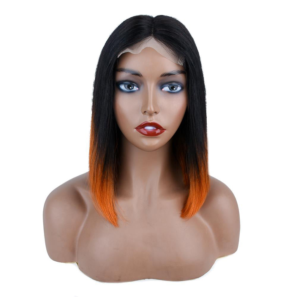 Tiktok Beaudiva Trendy Ombre Orange Short Bob Lace Wig T1B Human Hair Wigs Straight Bob Cut