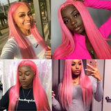 Beaudiva Pink Bundles With Frontal Straight Pink Hair Weave With Frontal