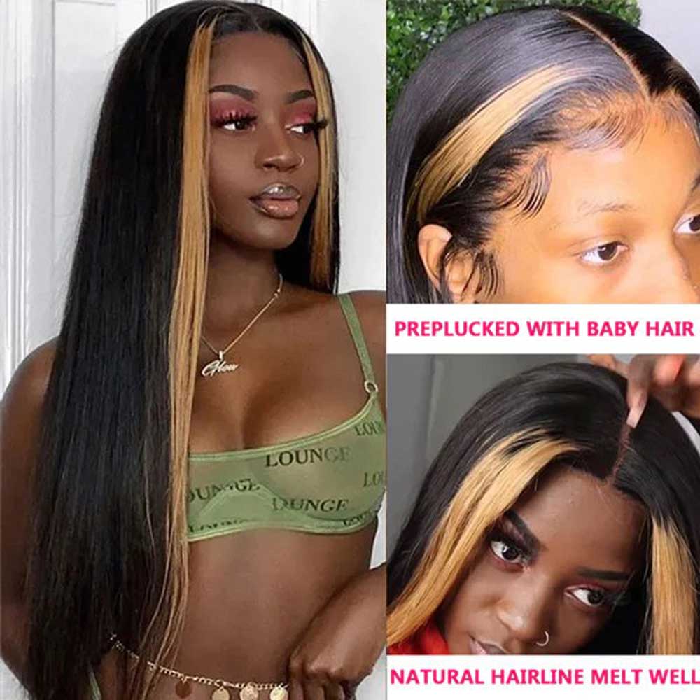 【Natasha】TK33 : 4X4 Straight Lace Closure Wig Human Hair Wigs Front Streak Plucked Baby Hair Beaudiva